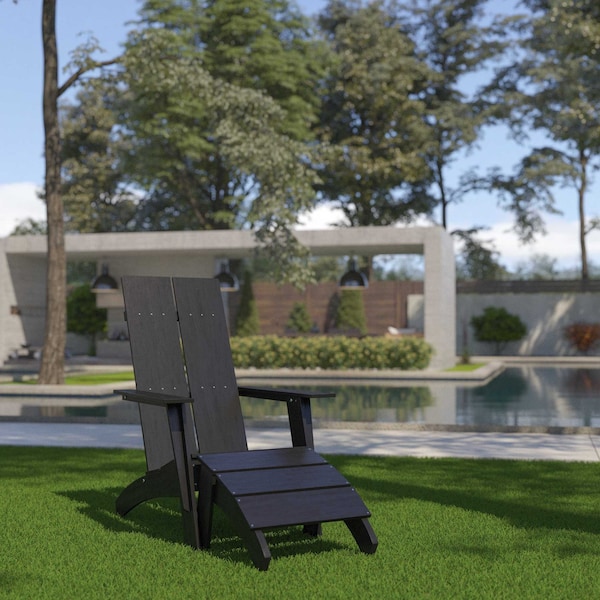 Flash Furniture Modern Black Wide Slat Adirondack Chair & Ottoman JJ-C14509-14309-BK-GG - main